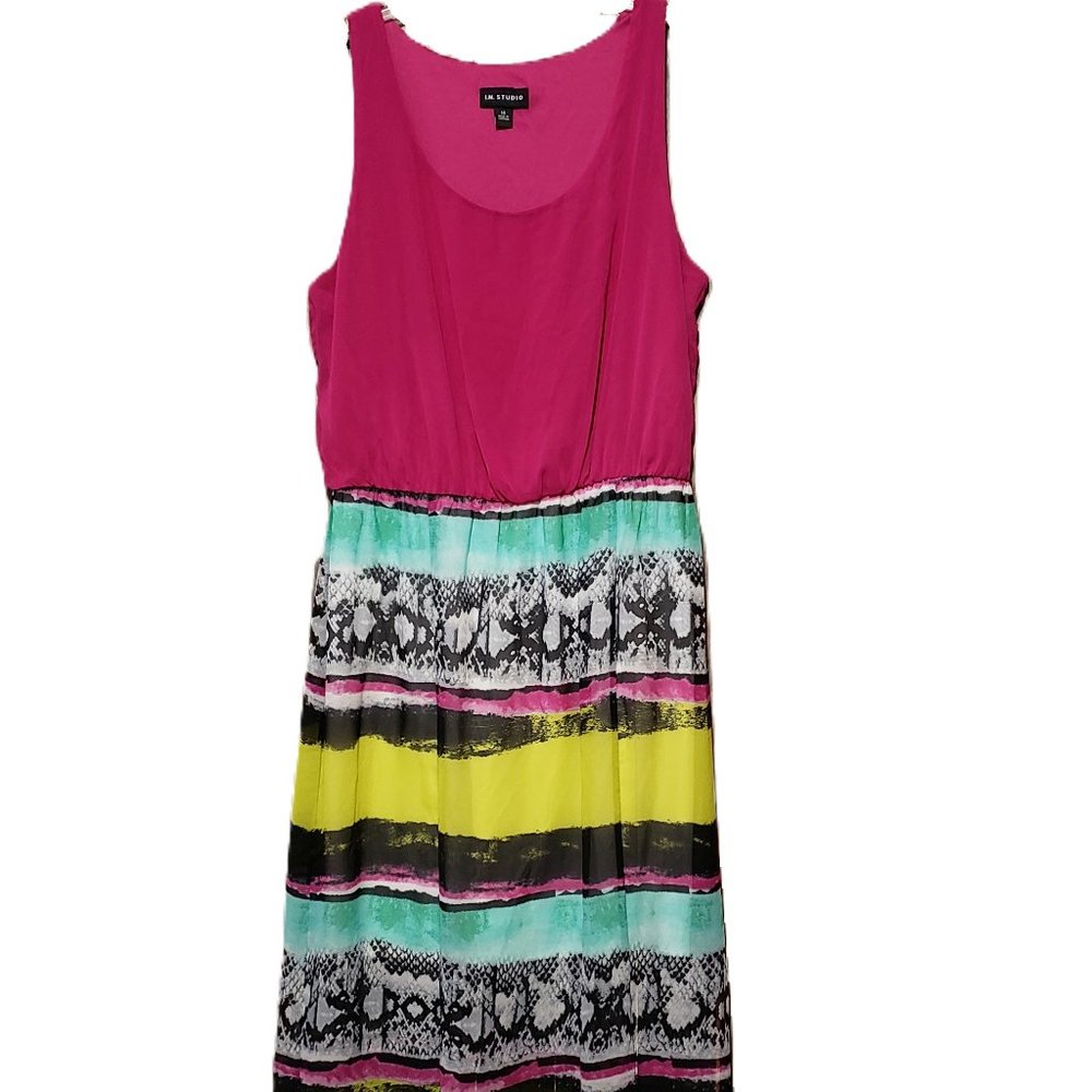 IN Studio Size 14 Women's Pink‎ Striped Tank Maxi Dress Sleeveless Colorful